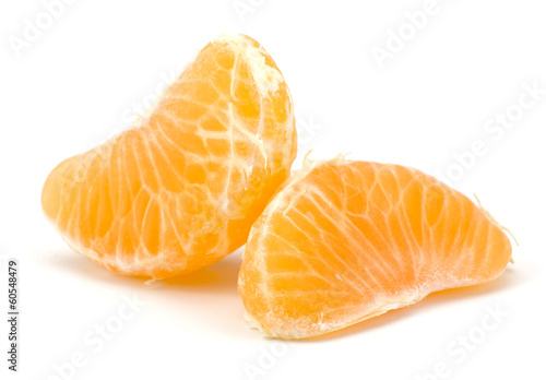Peeled tangerine segments isolated on white background