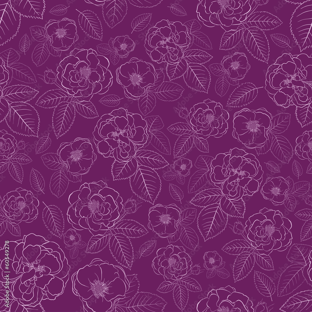 Seamless pattern of flowers, pink on violet Seamless pattern of flowers, pink on violet