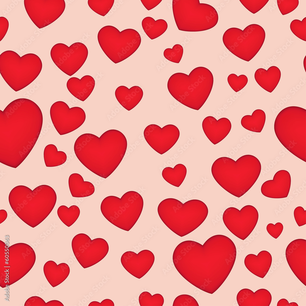 Seamless pattern with red hearts, vector illustration.