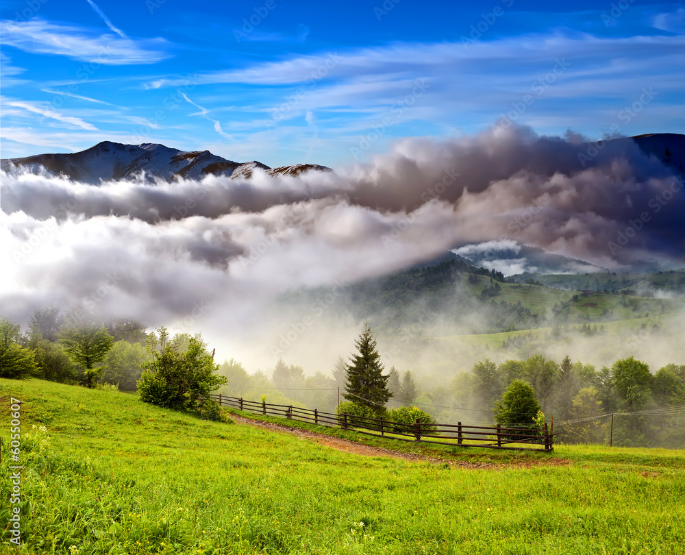 Evening landscape in the mountains. Ukraine.