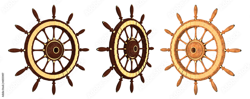 Wooden steering wheel of a ship