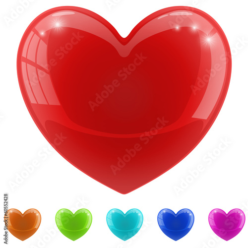 Red glossy heart with color variants.