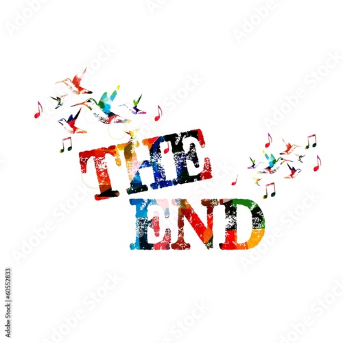 Colorful vector "THE END" background with hummingbirds