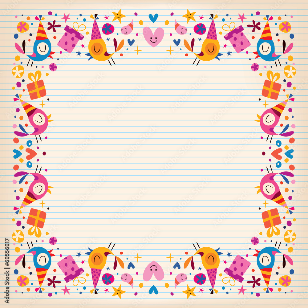 Happy Birthday border lined paper card with space for text Happy Birthday border lined paper card with space for text