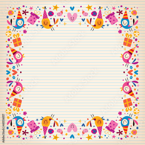 Happy Birthday border lined paper card with space for text