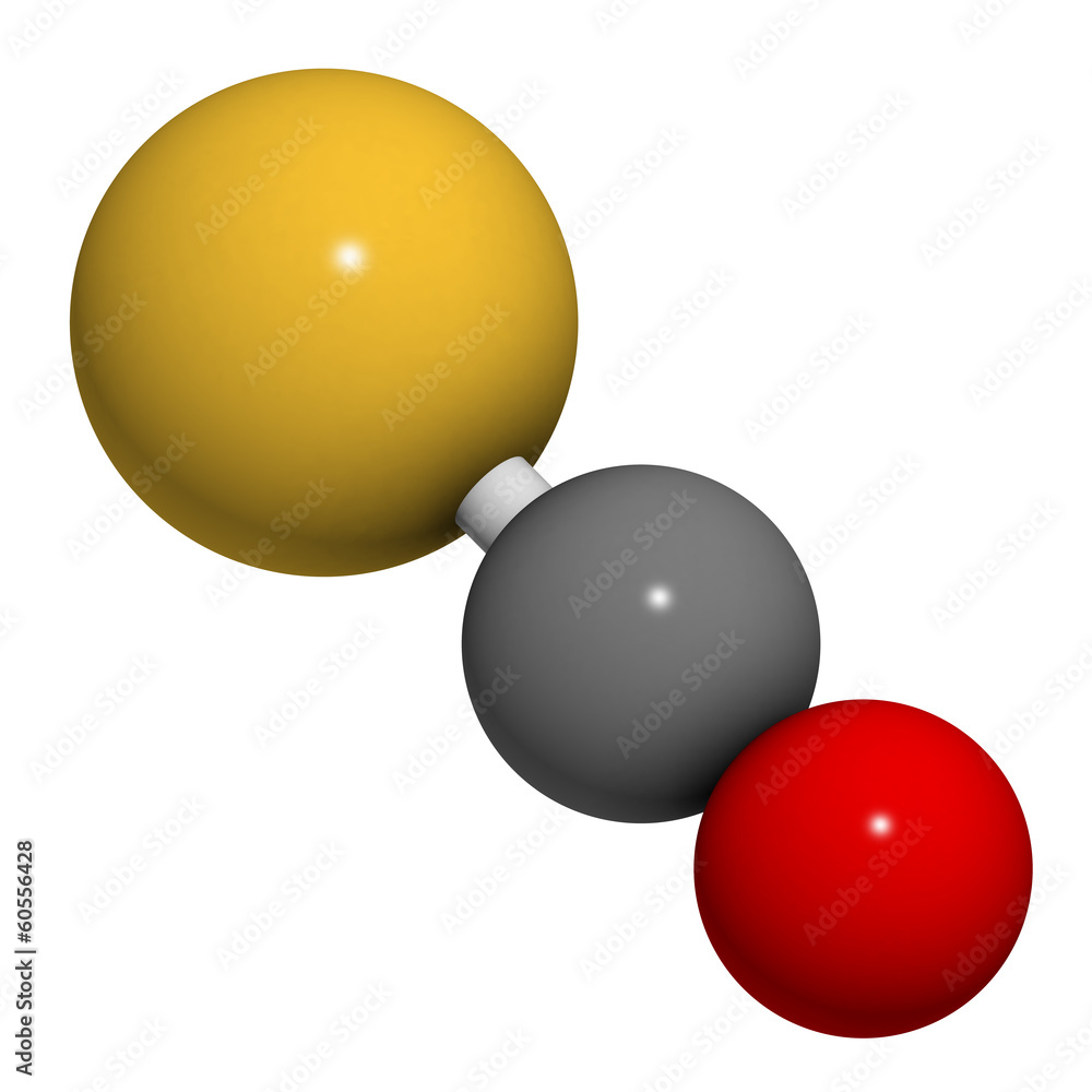 Carbonylsulfide (COS) molecule. Foul smelling gas. Carbonylsulfide (COS) molecule. Foul smelling gas.