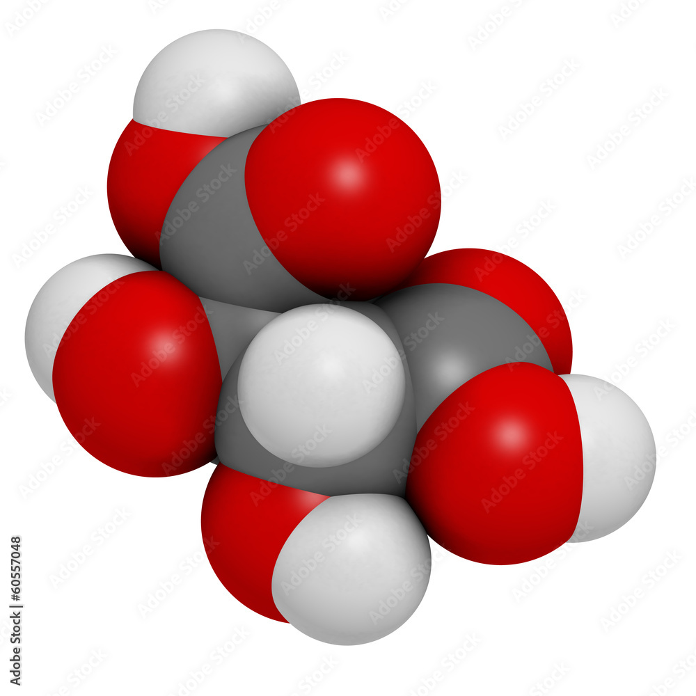 Tartaric acid (dextrotartaric acid) molecule. Tartaric acid (dextrotartaric acid) molecule.