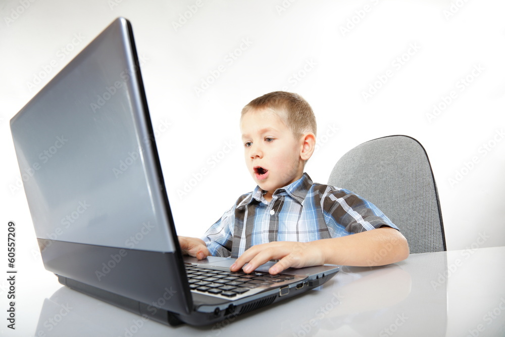 Computer addiction emotional boy with laptop Computer addiction emotional boy with laptop