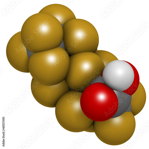 Perfluorooctanoic acid (PFOA, C8) molecule. photo