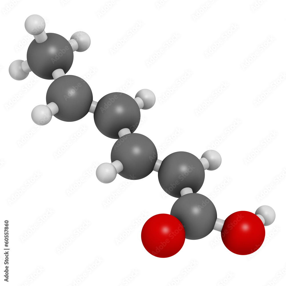 Sorbic acid food preservative molecule. Sorbic acid food preservative molecule.
