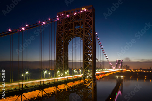 George Washington Bridge lit up in pink