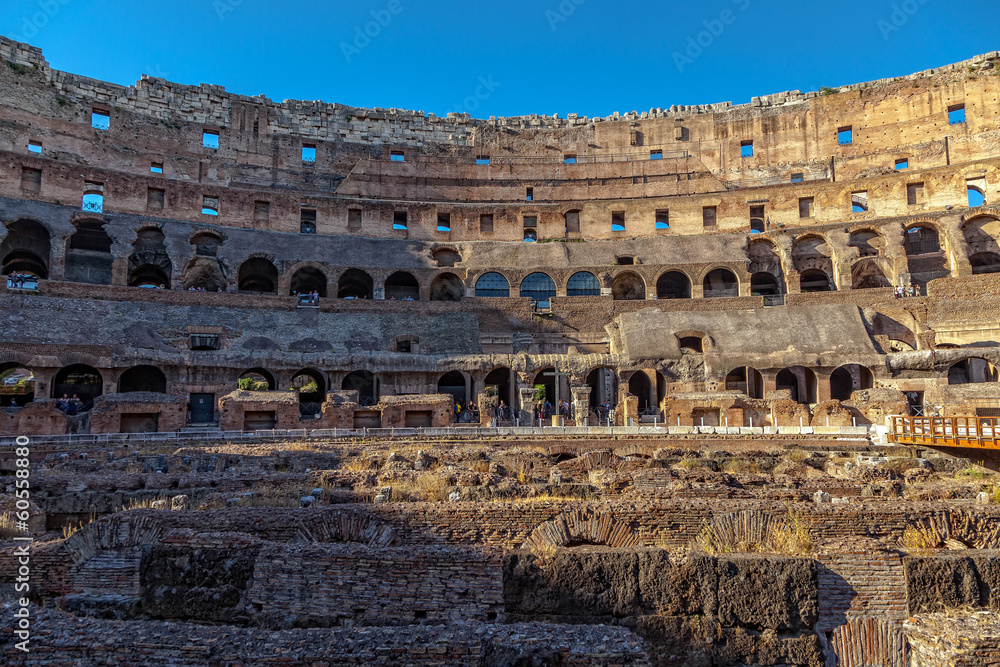 Interior Coliseum in Rome at sunset