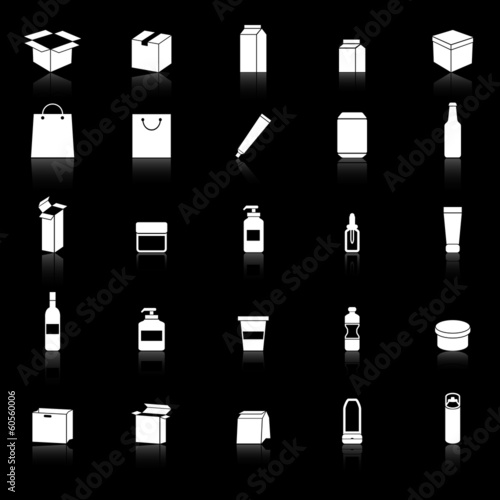 Packaging icons with reflect on black background