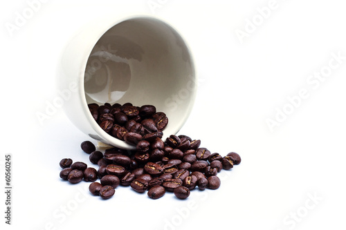 Coffee Beans and cup isolated on white background