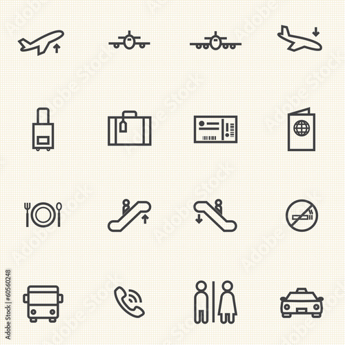 Simple Stroked Airport icon sets. Line icons.