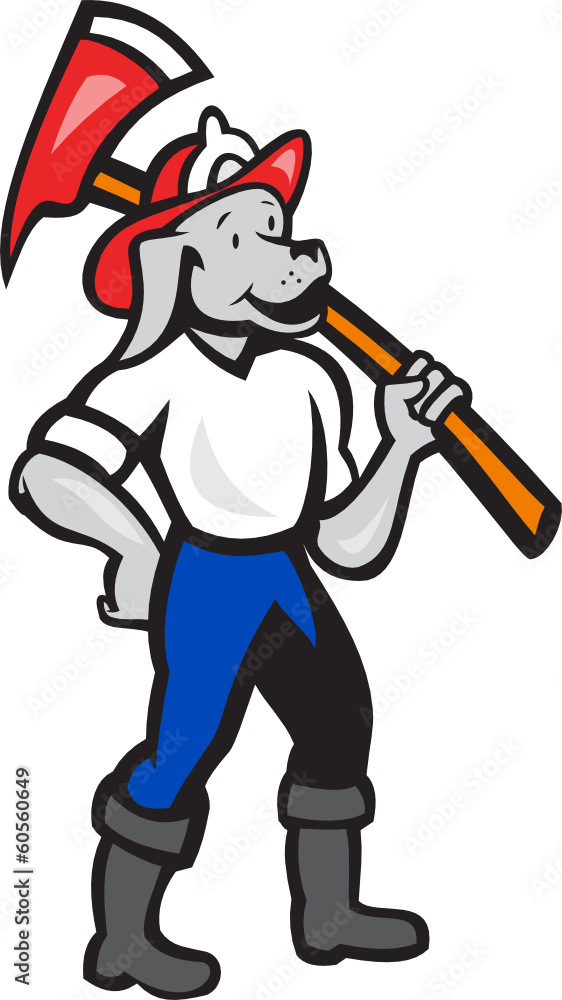 Fototapeta premium Dog Fireman Firefighter Fire Axe Cartoon