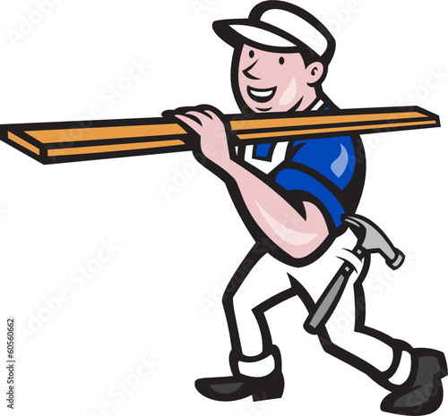 Carpenter Worker Carrying Timber Cartoon
