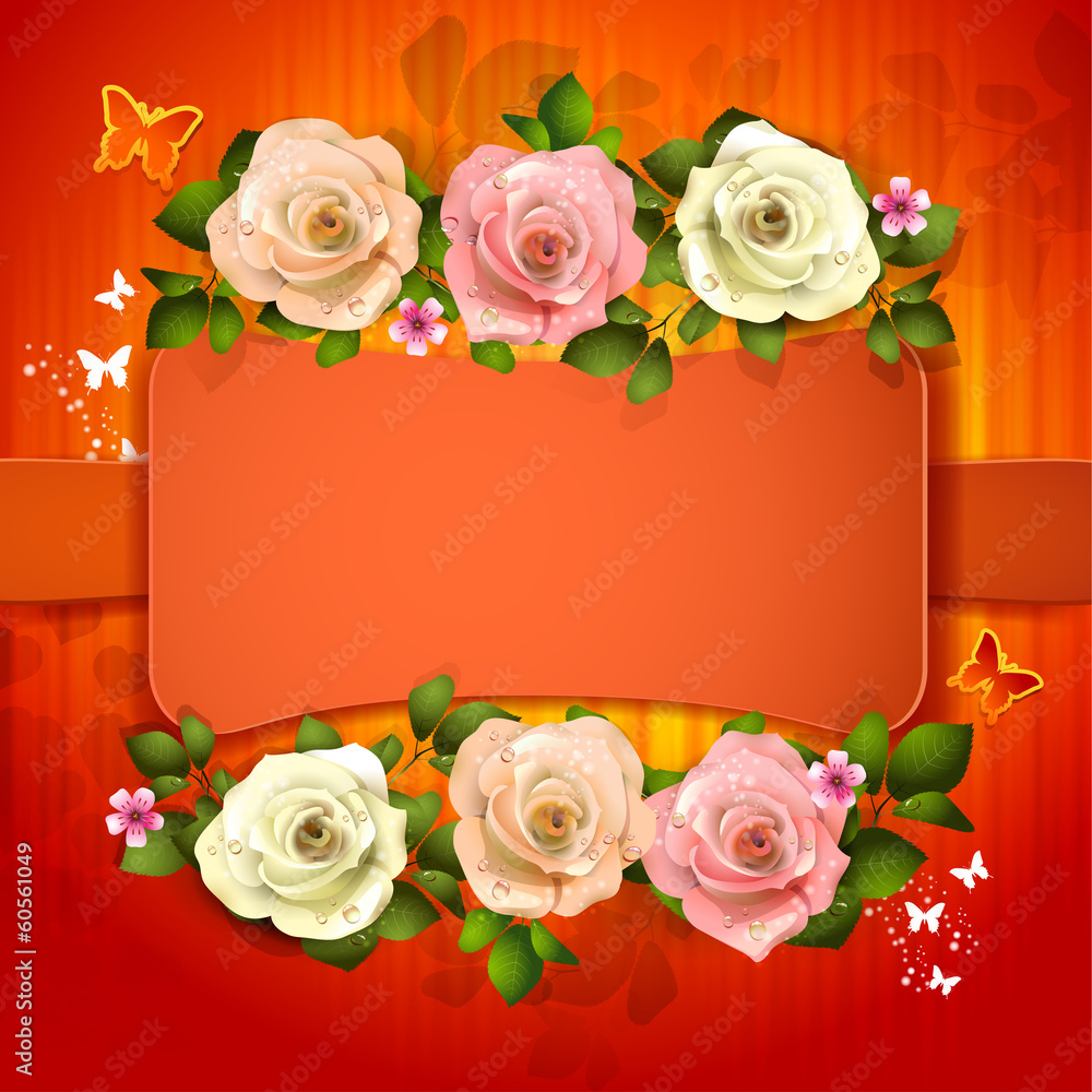 Red background with roses