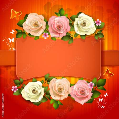Red background with roses