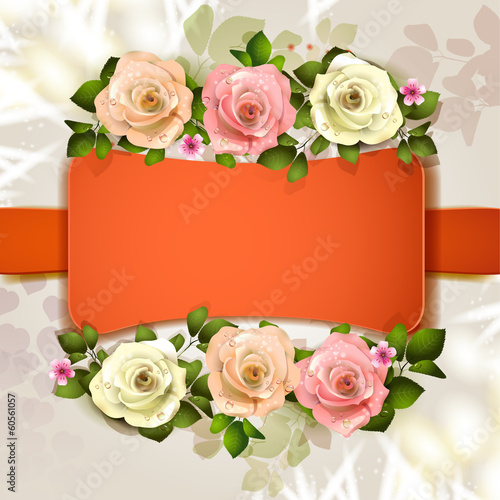 Red background with roses