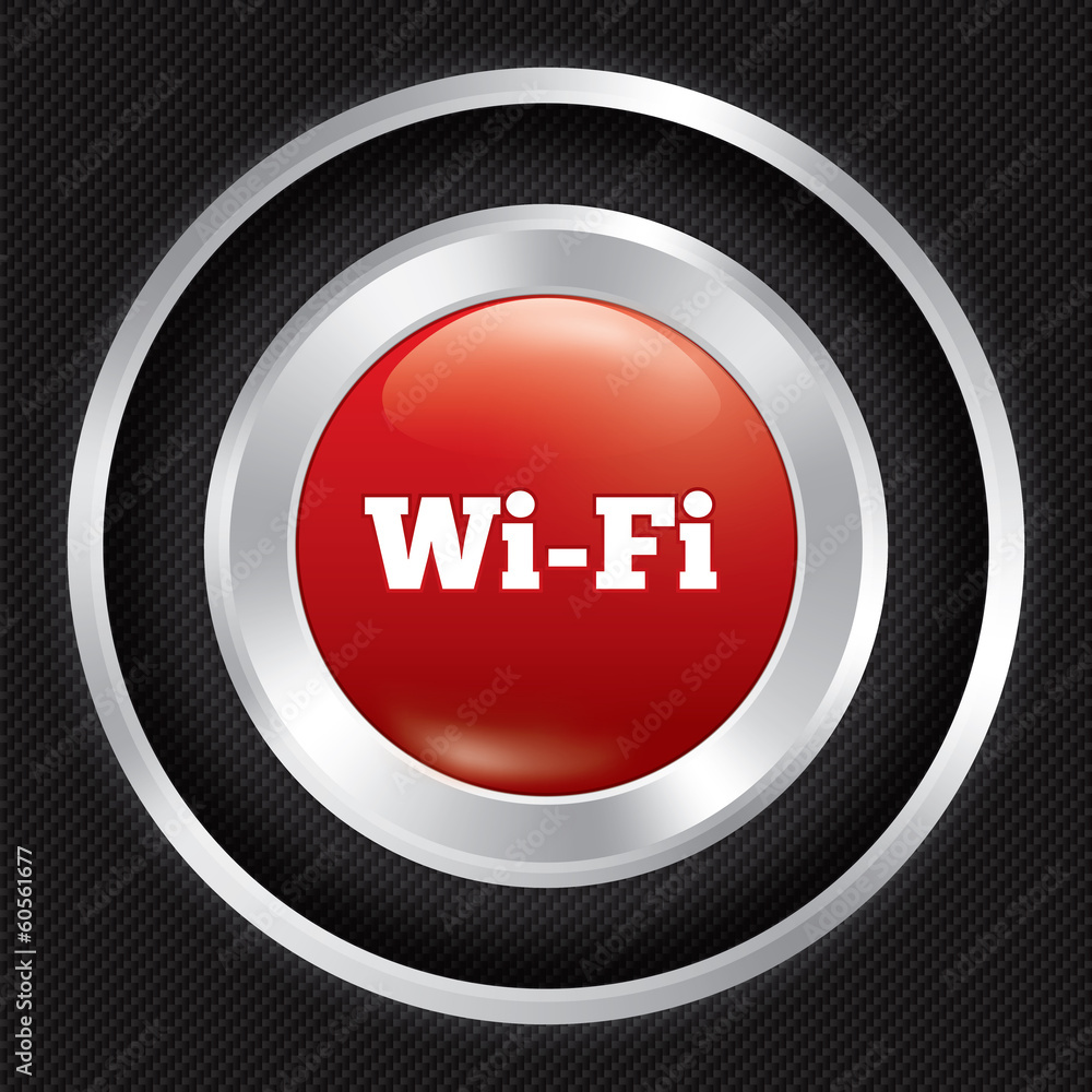 Wi-fi button. Metallic wifi icon on Carbon fiber Wi-fi button. Metallic wifi icon on Carbon fiber