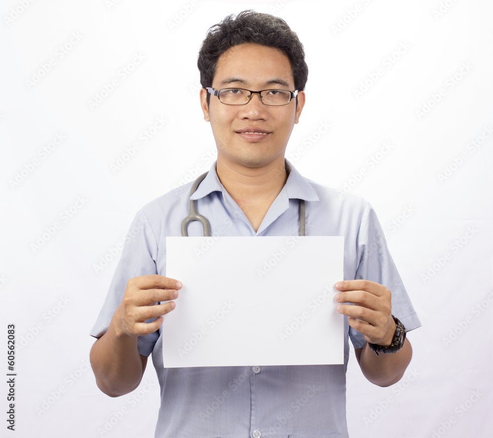 Male doctor with a folder, standing isolated on white Male doctor with a folder, standing isolated on white