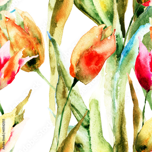 Seamless wallpapers with Tulips flowers