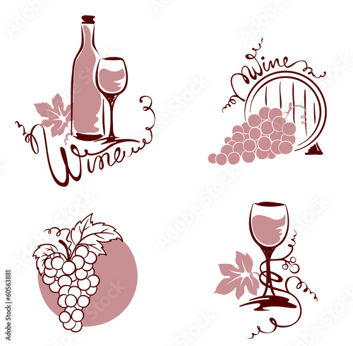 Set of design elements - wine and grapes