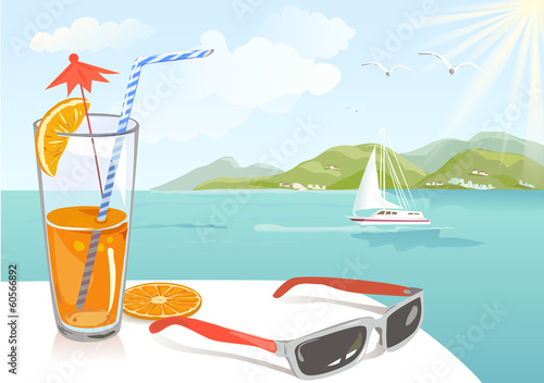 orange juice and seascape