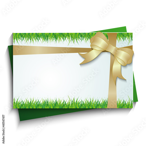 card with a bow and grass