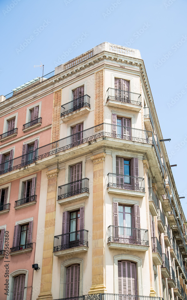 Old Colorful Angled Hotel in Barcelona
