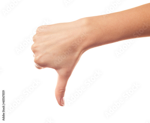 Hand thumb down isolated on white background