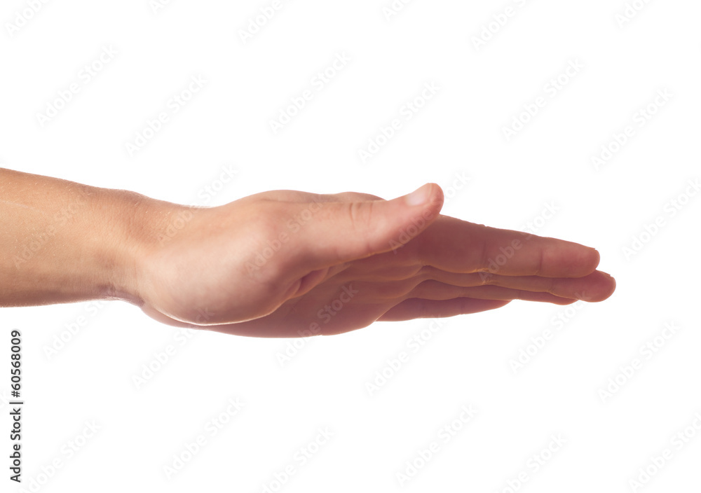 Human hand with palm down on white background Human hand with palm down on white background