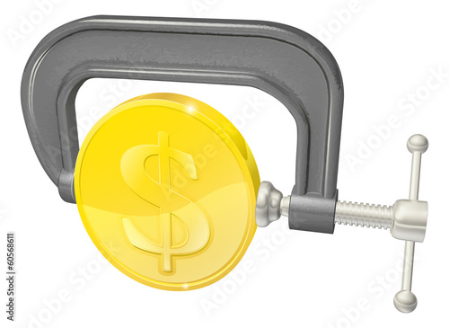 Gold coin in clamp concept