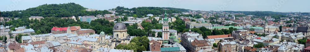 Long panorama of Lvov (Lemberg) old town,Western Ukraine