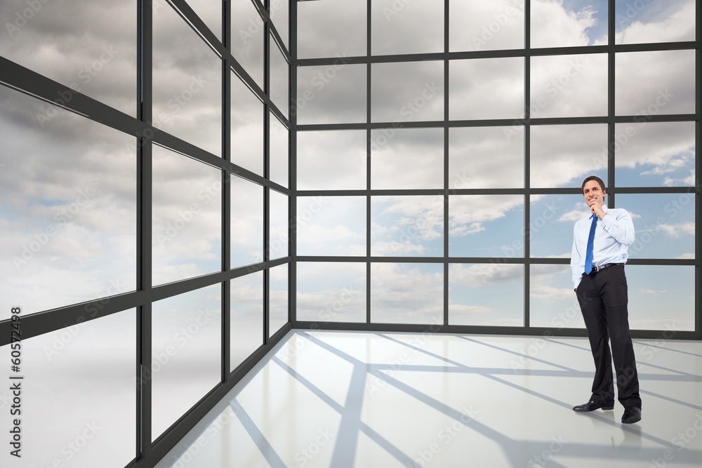 Composite image of thinking businessman touching chin Composite image of thinking businessman touching chin