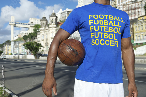 Brazilian Football Soccer Player Standing in Salvador Brazil photo