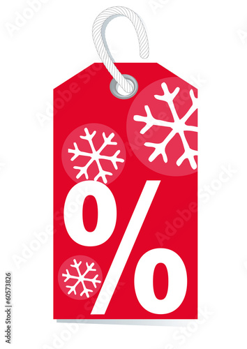 red price label with percentage sign and snow