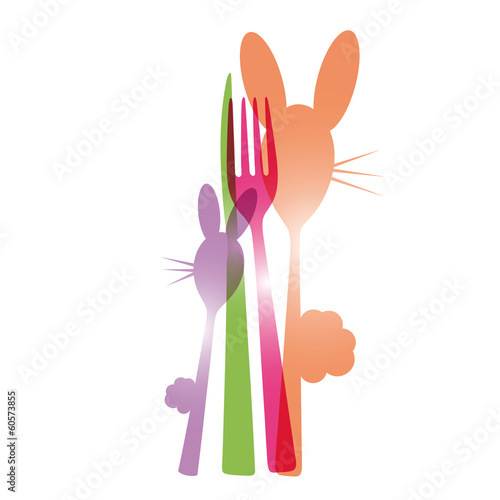 menu eastern, easter bunny, fork, spoon, knife