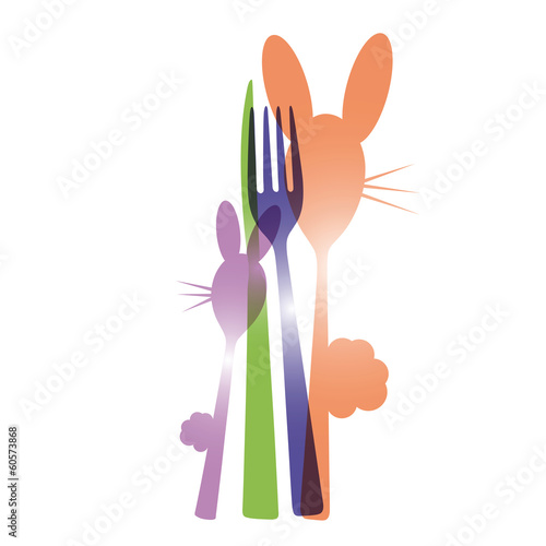 menu eastern, easter bunny, fork, spoon, knife