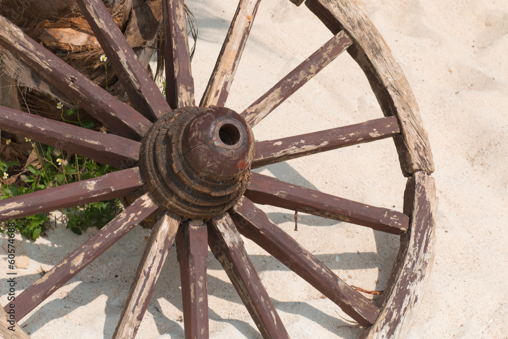 Old wooden wheel spokes