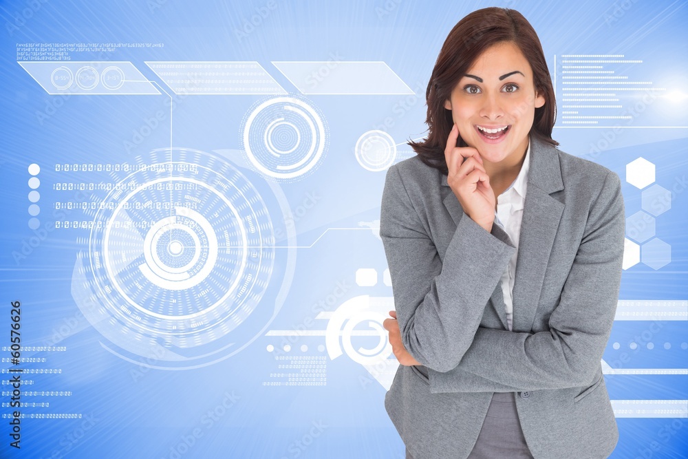 Composite image of smiling thoughtful businesswoman Composite image of smiling thoughtful businesswoman