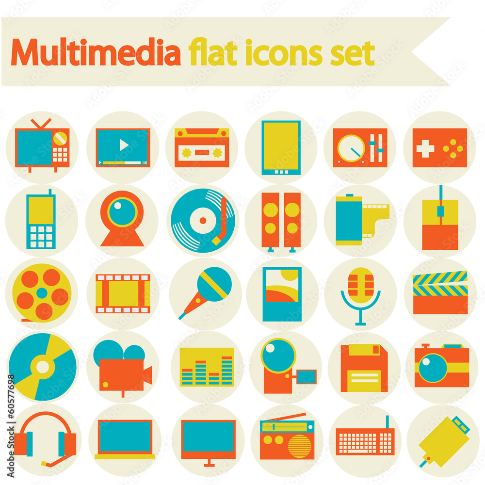 Multimedia flat icons set Multimedia flat icons set