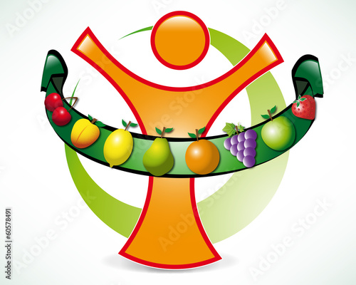 Happy man surrounded by fruit