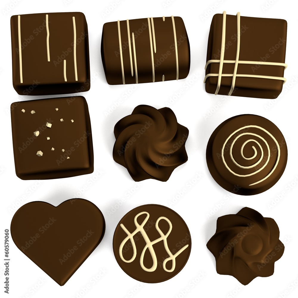 realistic 3d render of chocolate candies realistic 3d render of chocolate candies