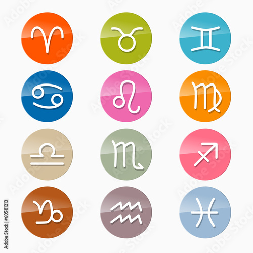 Vector Zodiac  Horoscope Circle Symbols in Retro Colors