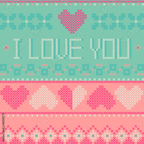 Valentines day greeting card with embroidery