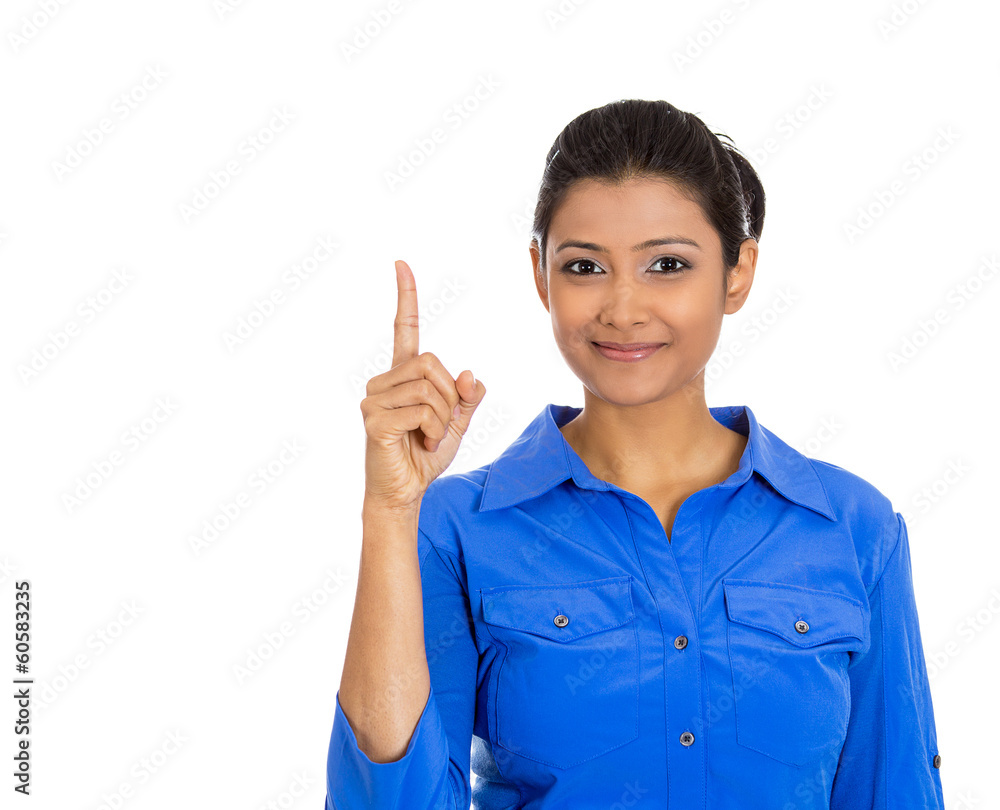 Friendly woman, showing index finger, number one Friendly woman, showing index finger, number one