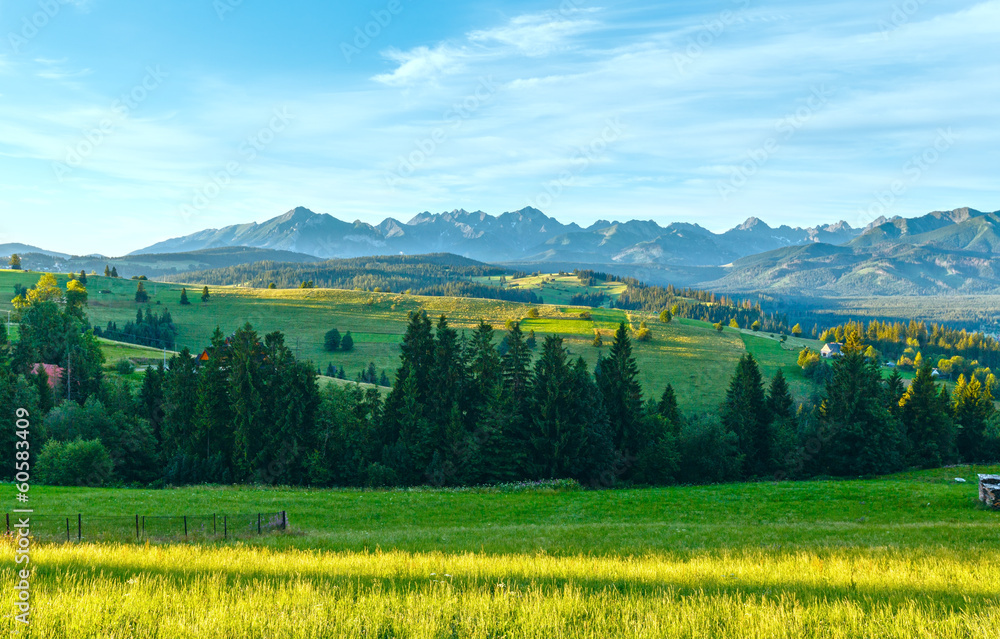 Summer morning mountain village view (Poland)