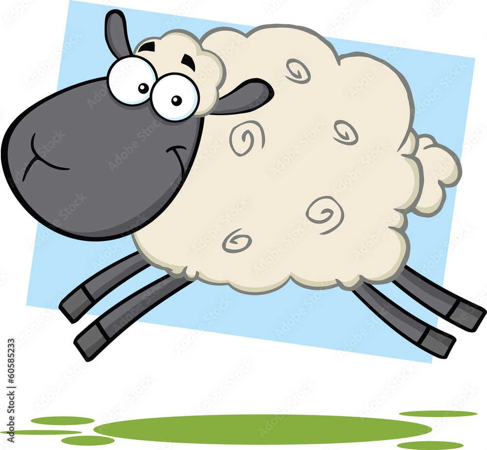 Funny Black Head Sheep Cartoon Mascot Character Jumping Funny Black Head Sheep Cartoon Mascot Character Jumping
